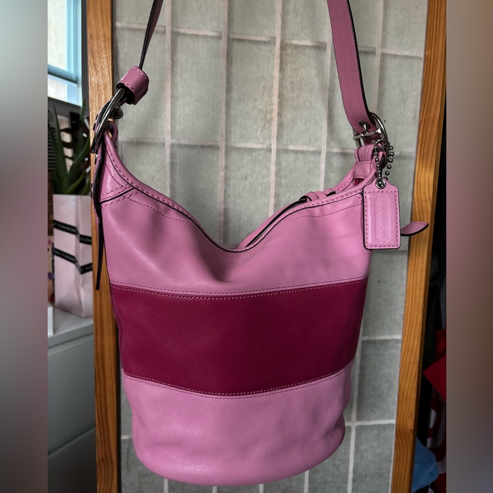 Coach Pink Rugby Stripe Bleeker Crossbody Shoulder Bucket Bag